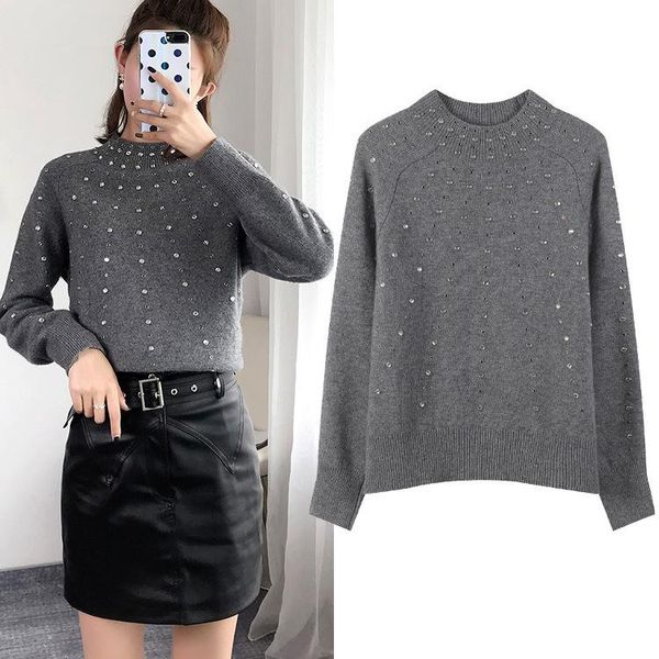 

women's sweaters sweater pure color long sleeve set auger loose half sweet turtle neck turtleneck outside wear coat, White;black