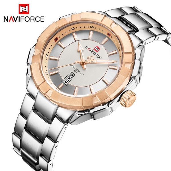 

wristwatches naviforce fashion & sport men's watch rose gold quart stainless steel waterproof wrist relogio masculino, Slivery;brown