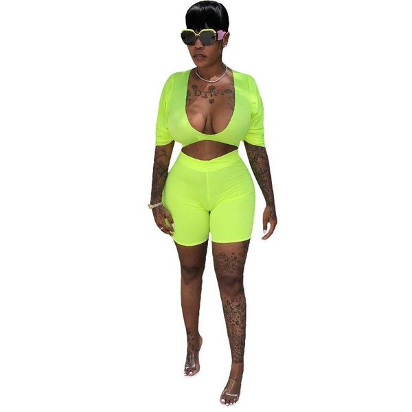 

women's two piece pants fashion women outfits 2021 arrival green half sleeve pullover short shorts elastic waist skinny set, White
