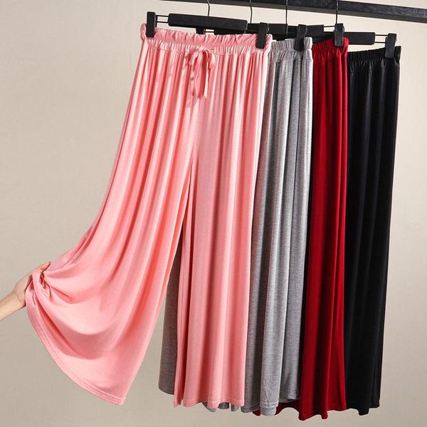 

women's pants & capris casual thin modal wide leg pant female summer fall korean large size elastic waist loose straight women high tro, Black;white