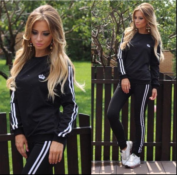 

2 women tracksuits piece set female leisure print stripe suits tracksuit clothes vestidos blk9149, Gray