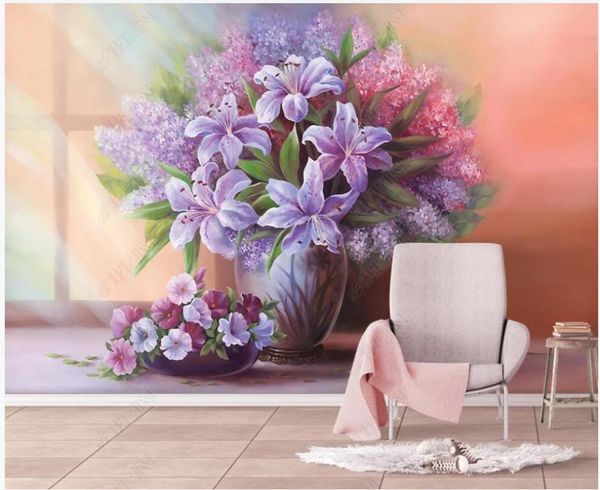 

wallpapers custom mural 3d po wallpaper european style beautiful oil painting lily lavender home decor for wall 3 d in rolls