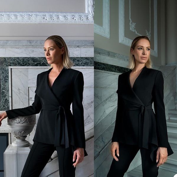 Smart Black Women Костюмы Slim Fit Office Lady Party Prom Tuxedos Blazer Red Carpet Tourisure Outfit Suit (Куртка + брюки)