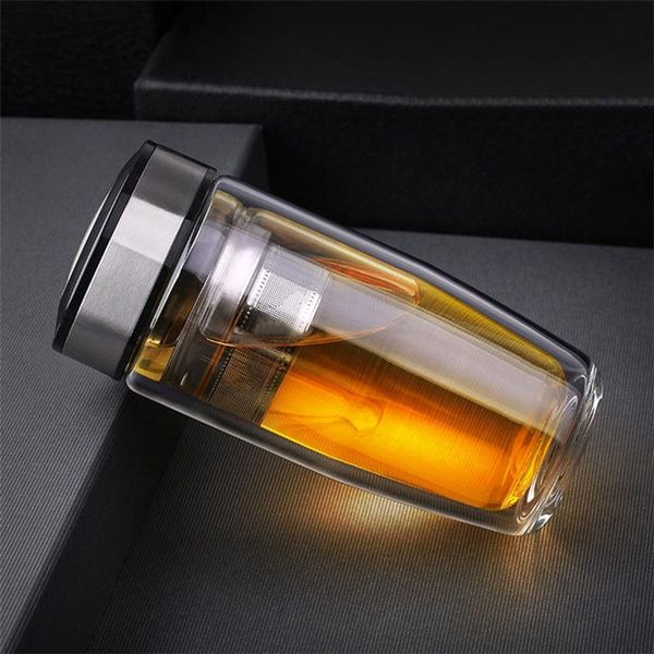 

water bottles 350ml double bottle car mounted scald proof glass stainless steel filter tea tumbler silver
