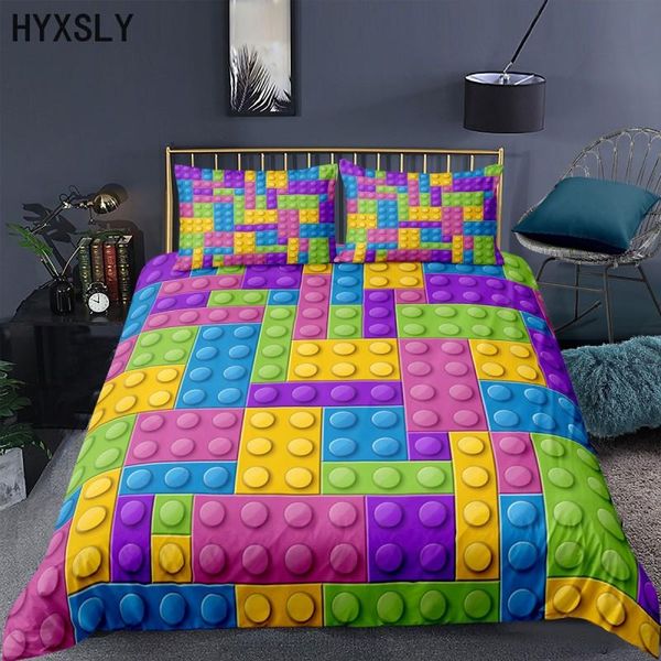 

bedding sets tetris puzzle game duvet cover with pillow case funny games colorful printed kids set comforter custom 2/3pcs bedclothes