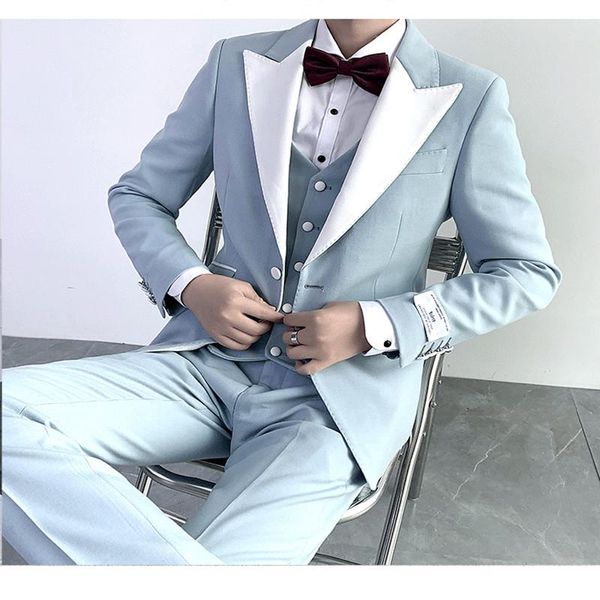 

men's suits & blazers 2021 suit luxury wedding upgrade master of ceremonies dress single button edging white collar dinner, White;black