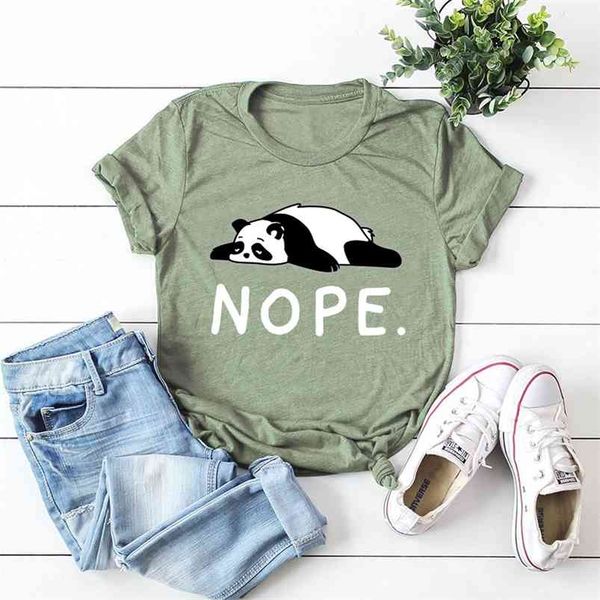 

summer women t shirt cotton plus size s-5xl cute lazy panda nope print short sleeve female loose casual t-shirt ladies tees 210623, White
