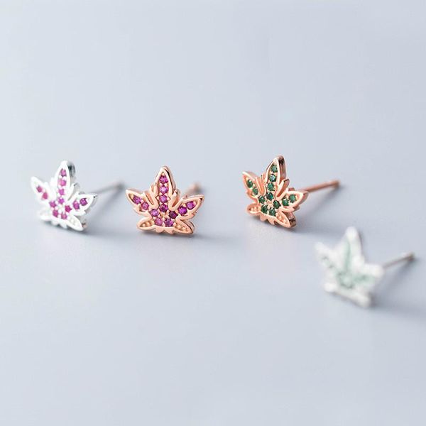 

stud 100% 925 sterling silver autumn maple tree leaves earrings for women luxury jewelry valentine day gift, Golden;silver