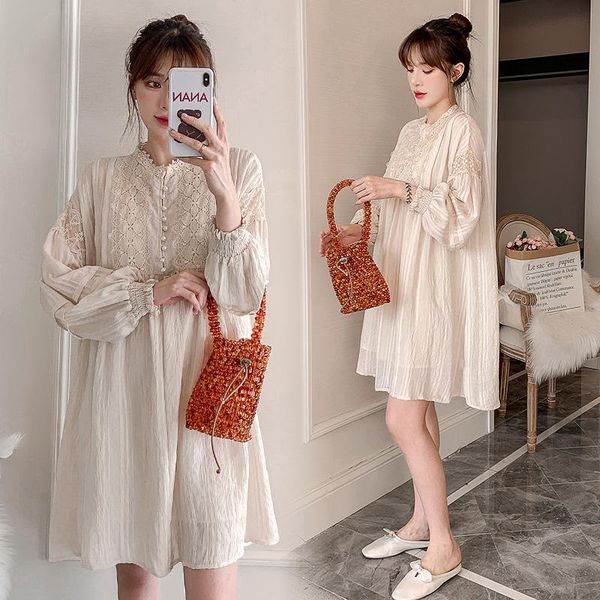 

maternity dresses spring dress cover belly skirt fashion mid-length loose large size summer, White