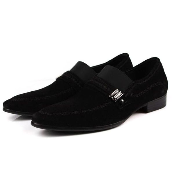 

dress shoes men's business casual pointed toe england matte leather slip-on formal, Black