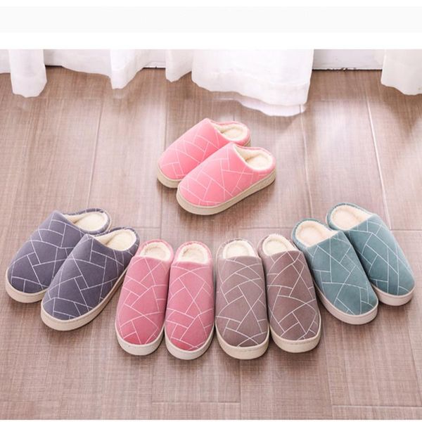 

slippers winter women's thick-soled home cotton korean style simple el indoor couples men's warm, Black
