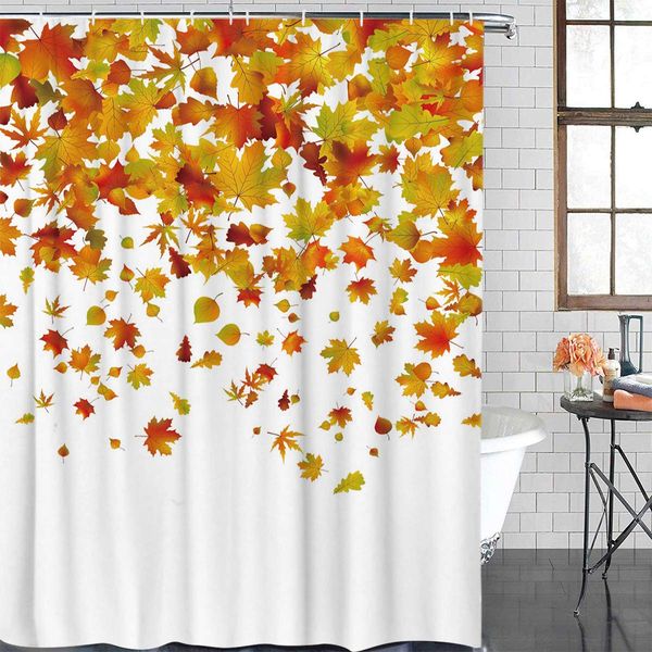 

autumn shower curtains falling maple leaves bath curtains for kids/boys/girls bathroom decor waterproof polyester fabric shower
