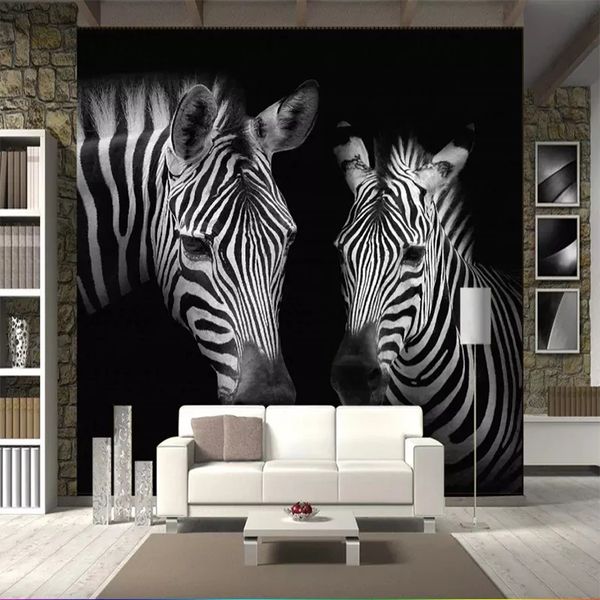 Papel de parede personalizado 3d retro vintage preto e branco zebra mural parede não-tecida quarto decoração home papel de parede