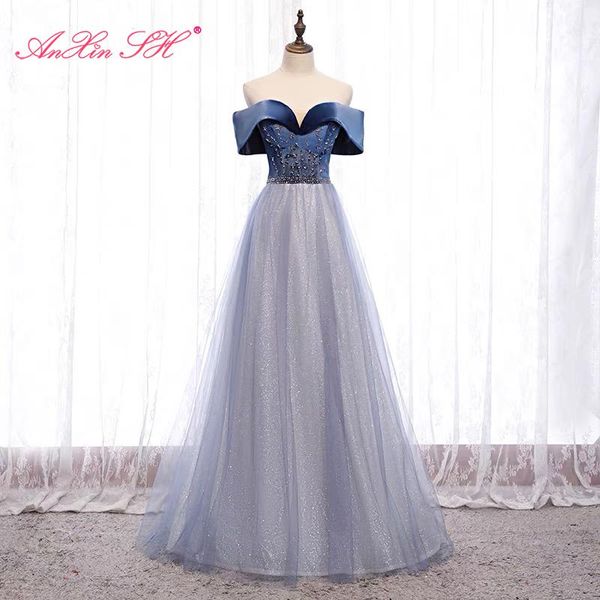 

party dresses anxin sh princess blue satin lace evening dress vintage boat neck sparkly beading crystal bride a line long, White;black