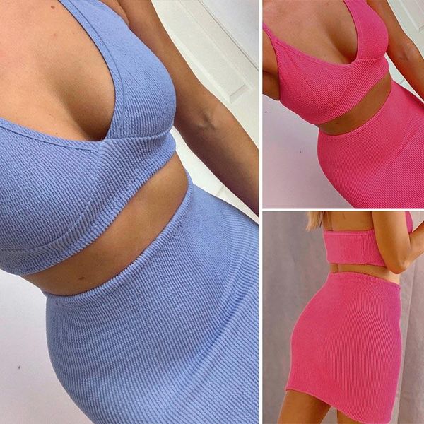 

women's tracksuits women two piece set casual v-neck vest crop skinny skirts sets sporty suits, Gray