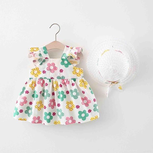 

little girls summer dress with hat outfits kids sleeveless floral dresses for children clothes clothing 1 2 3 4 5 years girl's, Red;yellow