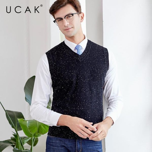 

men's vests ucak brand pure merino wool sweater vest 2021 arrival casual autumn winter pull homme streetwear warm sweaters clothes u311, Black;white