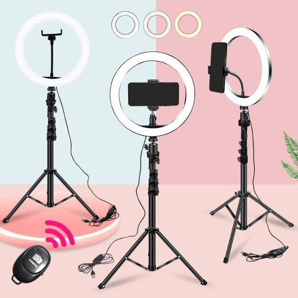 

26cm ring light led with selfie stick tripod stand 130cm 10 inch ringlight phone holder for camera video youtube flash heads