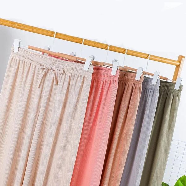 

women's pants & capris ice silk wide-leg summer high-waist drape loose and thin straight black mopping casual, Black;white