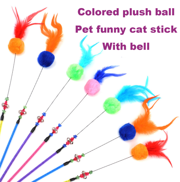 

cat toys toy feather funny stick supplies 2021 creative color plush ball pet with bell