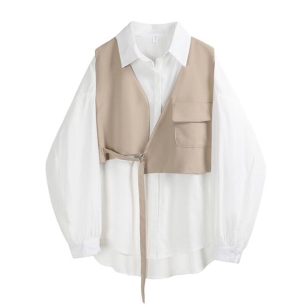 

women's tracksuits woman blouses two-piece 2021 spring autumn fashion design turn down collar cardigan long sleeve loose women shirts, Gray