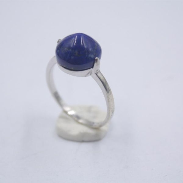 

cluster rings pure s925 silver &lapis lazuli ring retro pattern 10mmw charm round for women us 5-9 elegant fine, Golden;silver