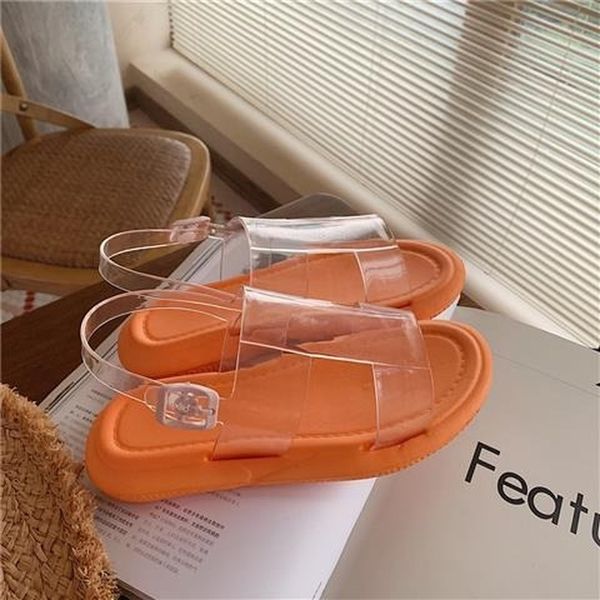 

womens sandals 2021 summer flip flops platform jelly transparent casual roman soft slippers kawaii shoes, Black