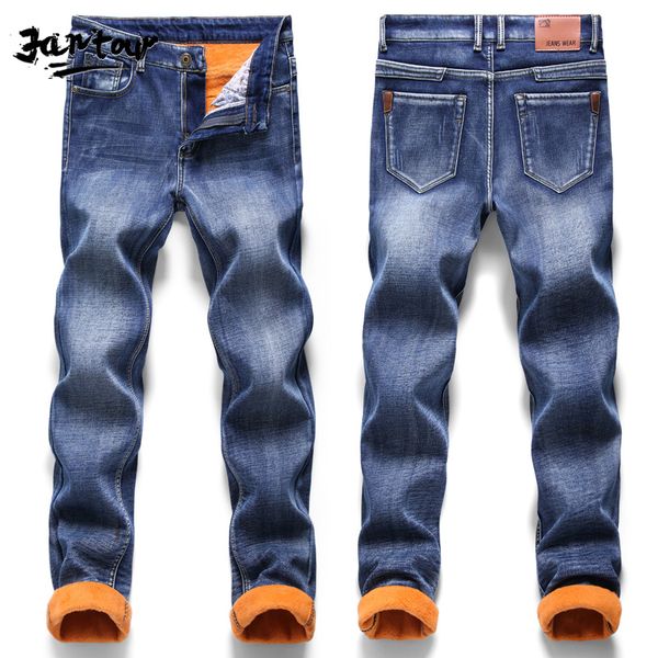

winter thermal warm men fleece casual straight jeans stretch thick denim flannel soft pants trousers classic plus size 28-40 210318, Blue