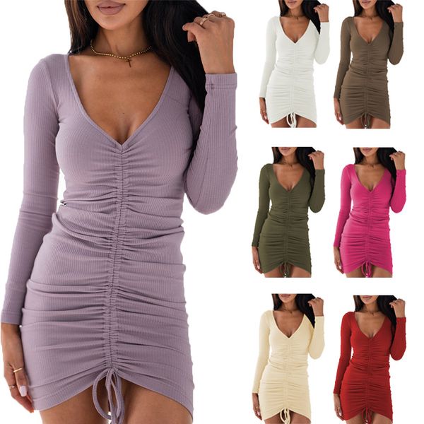 

spring and summer ladies casual dress new female solid color v-neck slim fashion bag hip skirt s-5xl, Black;gray
