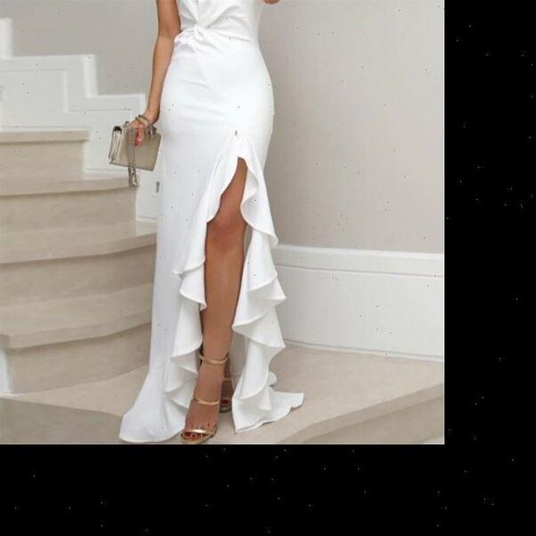 

womens dresses one shoulder party long dress ladies summer evening gown elegant black white ruffle sleeveless sundress, Black;gray