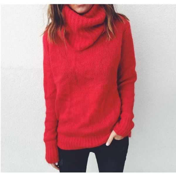 

women's sweaters 2021 autumn and winter high-necked solid color long-sleeved ladies sweater pullover loose, White;black