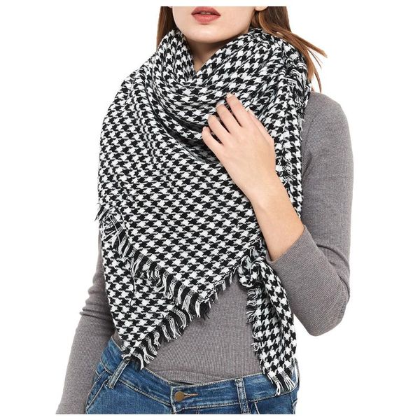 

scarves stitching comfortable luxury scarf winter ladies plush houndstooth warm shawl keep foulard, Blue;gray