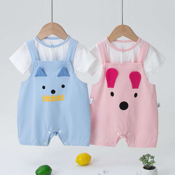 

summer baby boy's short sleeve one-piece suit with suspenders for girls to go out, White