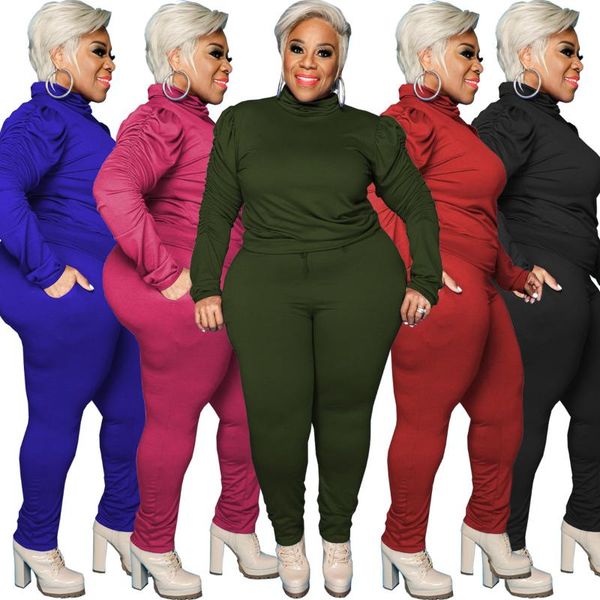 

women's two piece pants tracksuit women casual sets solid color turtleneck full sleeve pullover high waist skinny autumn 2021 suits, White