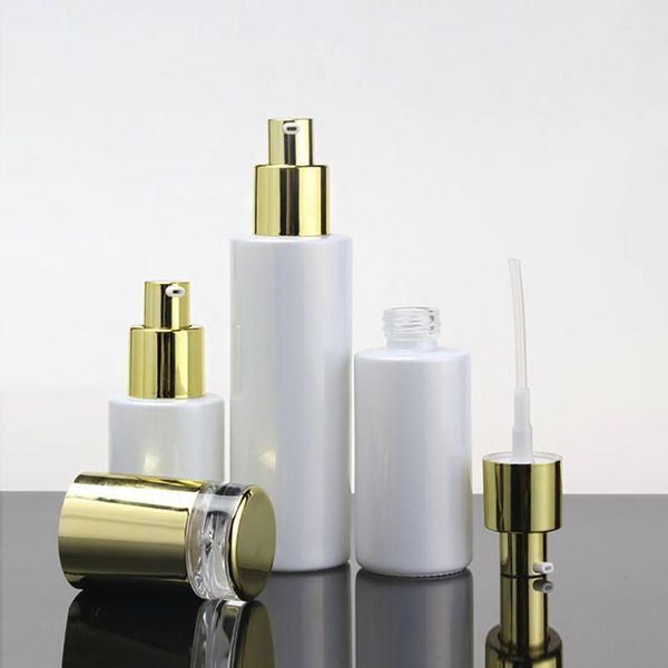 

storage bottles & jars luxury makeup container 60ml glass pump bottle for lotion/perfume with shiny silver and gold cap