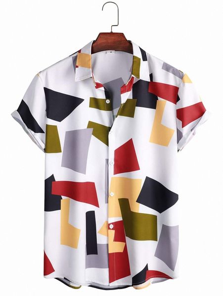 

men random geo print shirt a8vh#, White;black