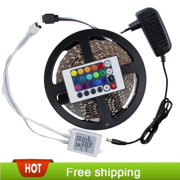 

led strip 3528 flexible light ip65 waterproof dc12v 5m 300led+24key ir remote controller+power adapter eu/us/au/uk plug strips