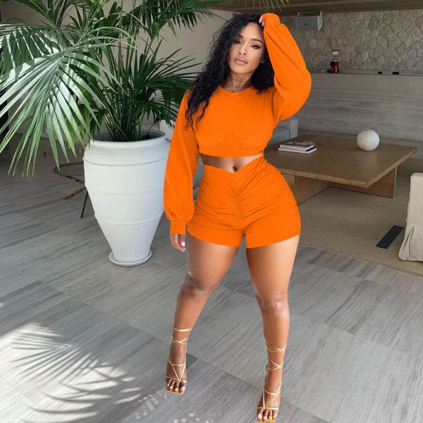 

women's tracksuits casual two piece outfits set tracksuit biker shorts jogger 2 pleated autumn and winter sports suit, Gray