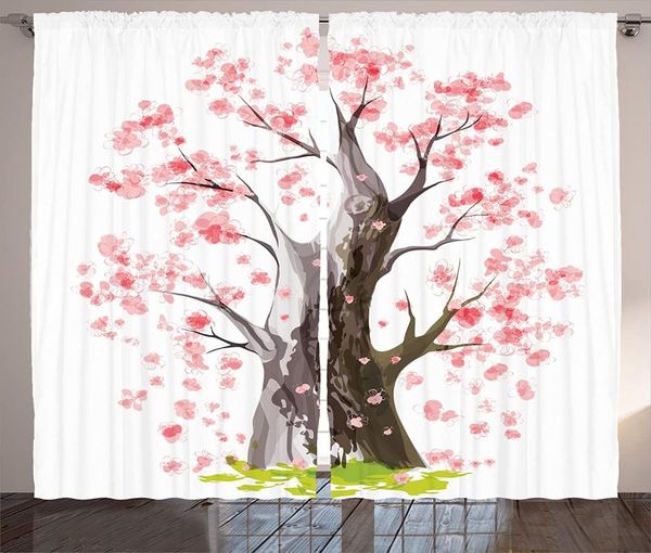 

curtain & drapes house decor curtains landscape with volcano and japanese trees on a cloudy sky cartoon living room bedroom