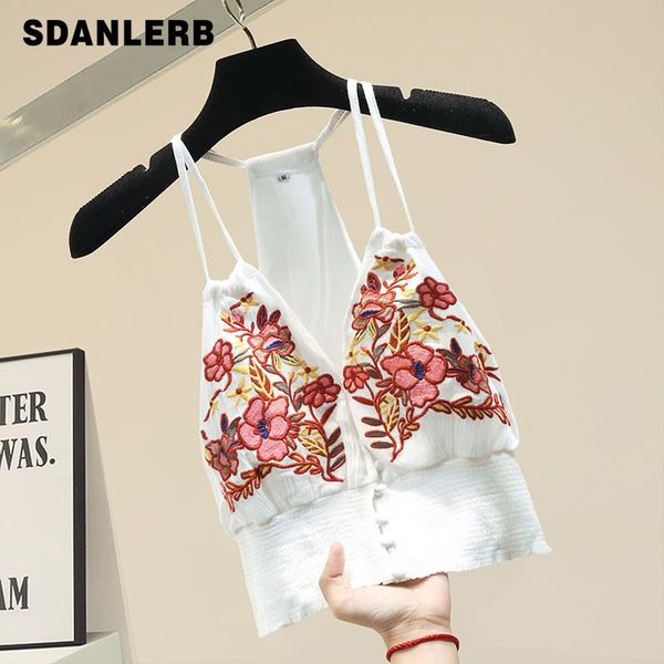 

wrapped chest flower embroidery camisole women's 2021 summer sling korean style inner tank female slimming v-neck vest tanks & camis, White