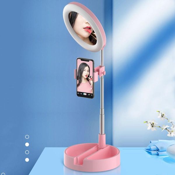 

selfie monopods led ring light folding integrated shaped fill with cell phone holder makeup mirror for live stream