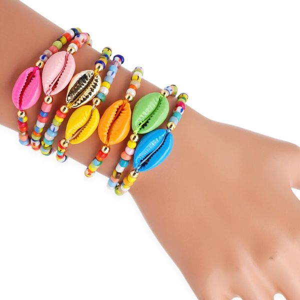 

beaded, strands go2boho summer bracelets seashell rainbow bracelet women bohemian pulseras adjustble handwoven shell colorful beads jewelry, Black
