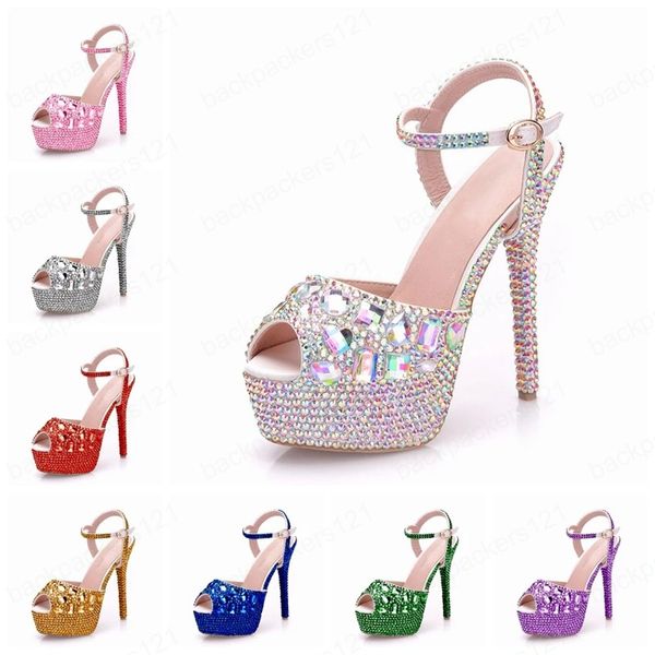 Scarpe da sposa con strass Scarpe da donna con tacco alto estremo Scarpe da donna argento Décolleté con plateau da donna Estate