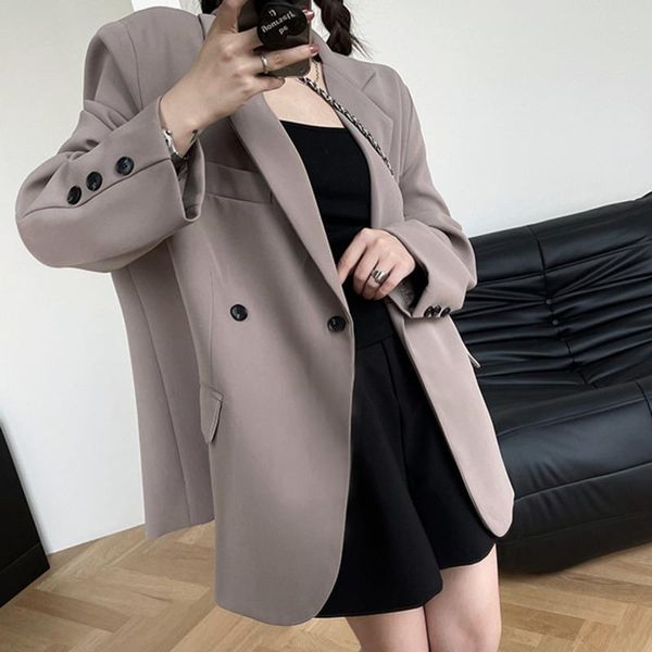 

women's suits & blazers [ewq] korea temperament white blazer women autumn 2021 notched loose single breasted pockets long sleeve suit c, White;black