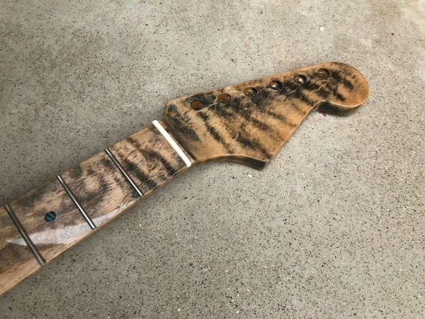 

diy tiger flame maple guitar neck 21fret fingerboard abalone dot inlaid gloss