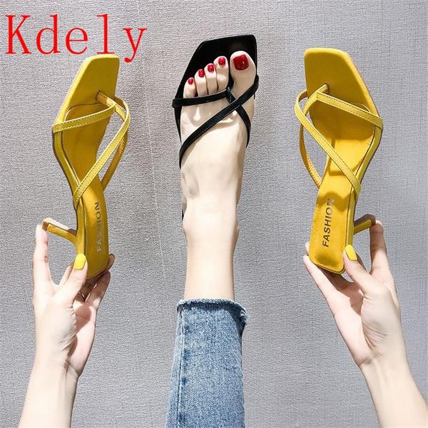 

summer women sandals narrow band vintage square toe high heels buckle strap heel v-neck designer shoes, Black