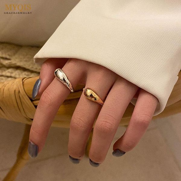 

wedding rings myqis korea vintage 2021 band water drop finger ring for women girl metallic engagement adjustable open jewelry, Slivery;golden