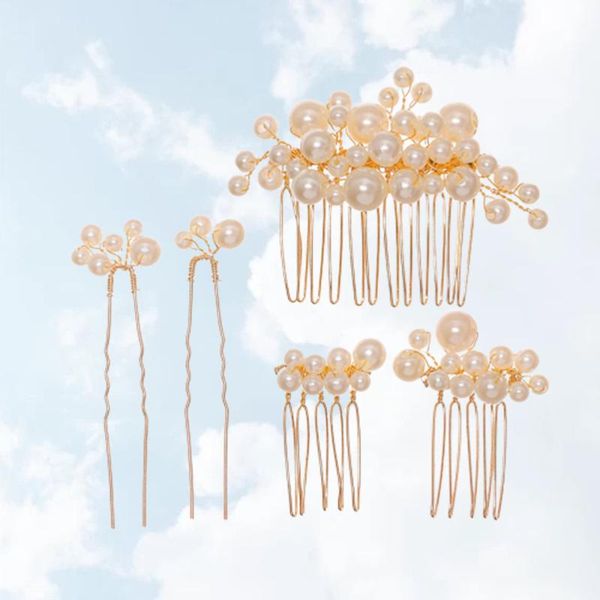 

5pcs bride hair comb insert headdress u-shape hairpins stick brushes, Silver
