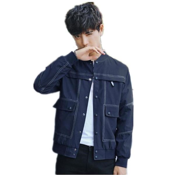 

men's jackets fashion simple men long sleeve jacket 2021single breasted loose two colors stand-collar short male outerwear coatq164, Black;brown