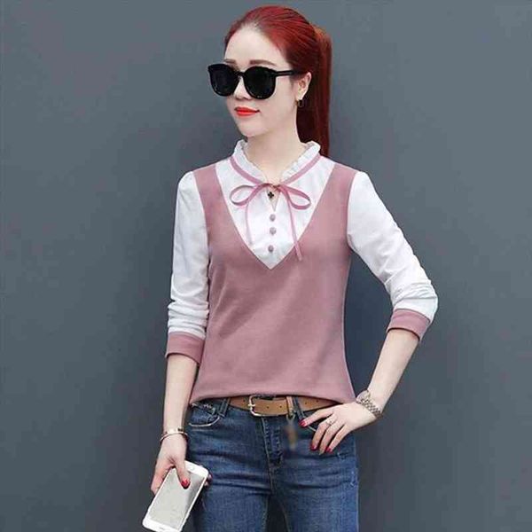 

women blouses female long sleeve casual striped patchwork fake two pieces womens blouses chemise femme blusas dd2262, White